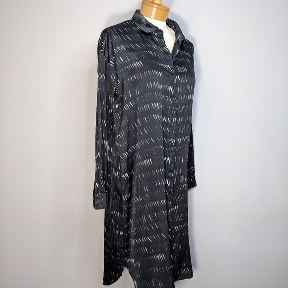 Eileen Fisher Silk Collared Shirt Dress Dash Black White Cotton Dash Size XS - Picture 9 of 14